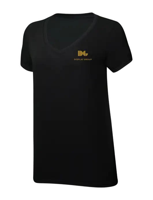 Womens Simply Soft V-Neck Black 4.5oz  Poly/Combed Ring Spun Cotton T-Shirt w/Display Group Logo