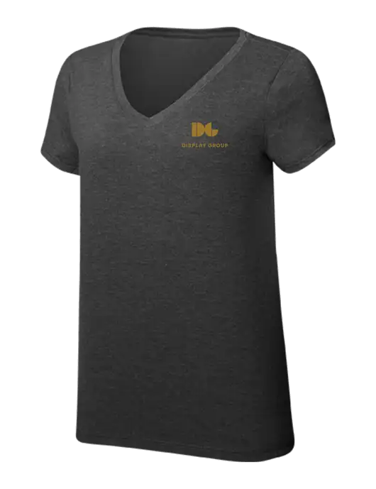 Womens Simply Soft V-Neck Black Frost 4.5oz  Poly/Combed Ring Spun Cotton T-Shirt w/Display Group Logo