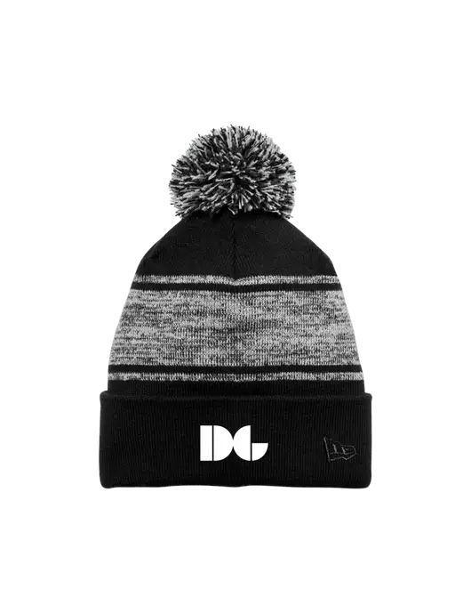New Era Black/Charcoal Knit Chilled Pom Beanie w/DG Logo